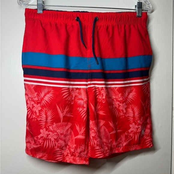 Spyder Boys Red Blue Striped Tropical Floral Drawstring Swim Shorts Size XL - Picture 1 of 15